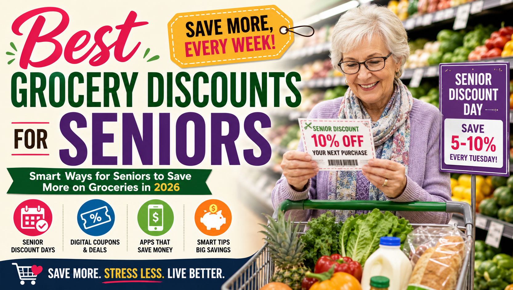 Best grocery discounts for seniors shopping in an American grocery store