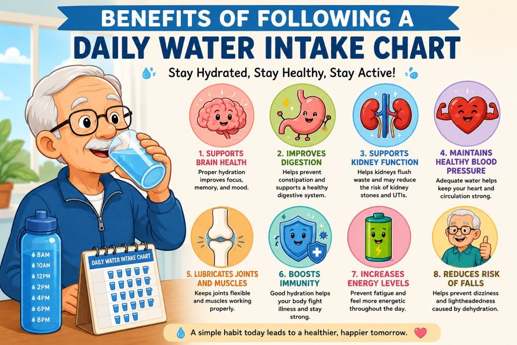 Daily Water Intake Chart for Seniors: Complete Hydration Guide for Healthy Aging