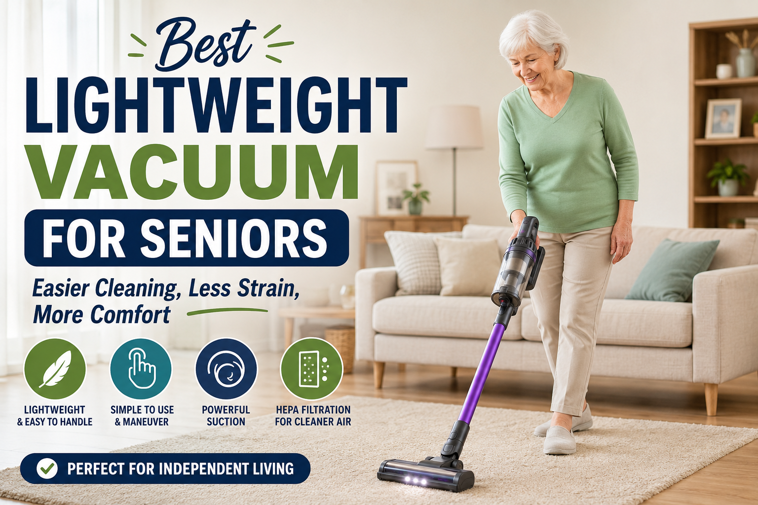 Best lightweight vacuum for seniors with easy-to-use cordless design for comfortable home cleaning
