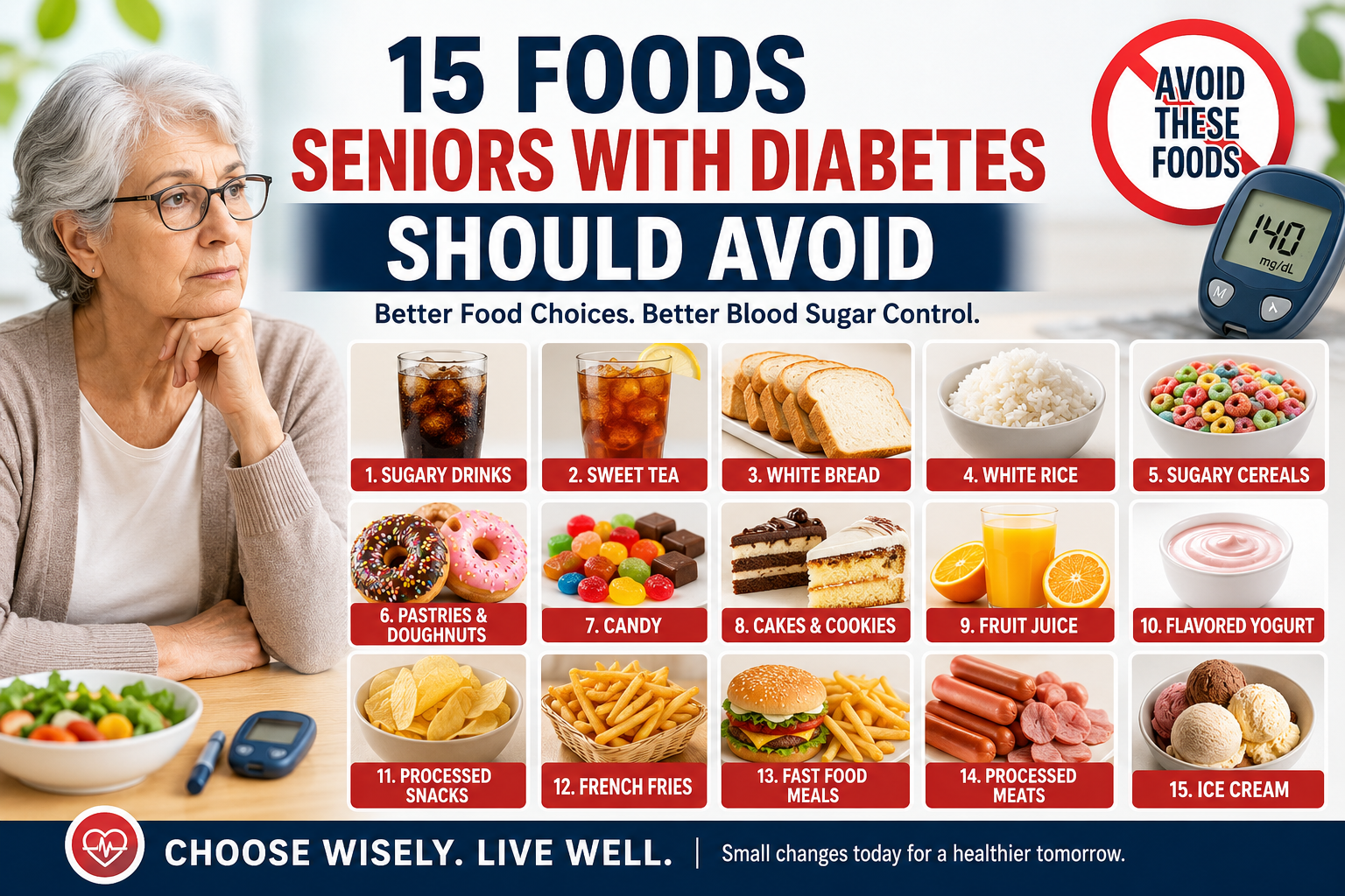 Foods seniors with diabetes should avoid for better blood sugar control