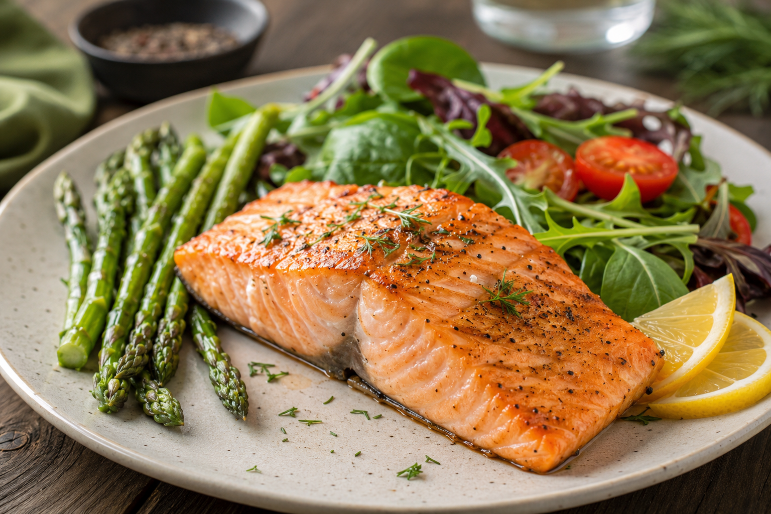 fresh cooked salmon with vegetables showing healthy nutrition and omega-3 rich meal