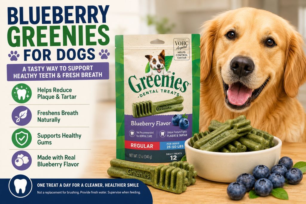 Blueberry Greenies for dogs dental chew supporting healthy teeth and fresh breath