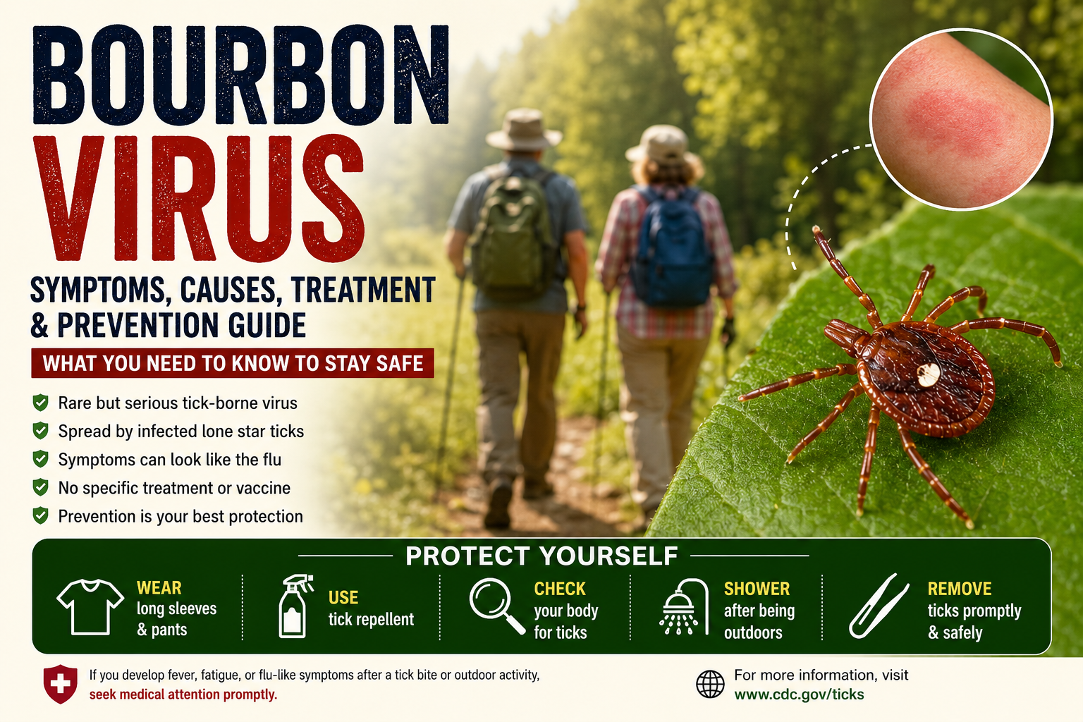 Bourbon virus symptoms, lone star tick, and tick bite prevention guide