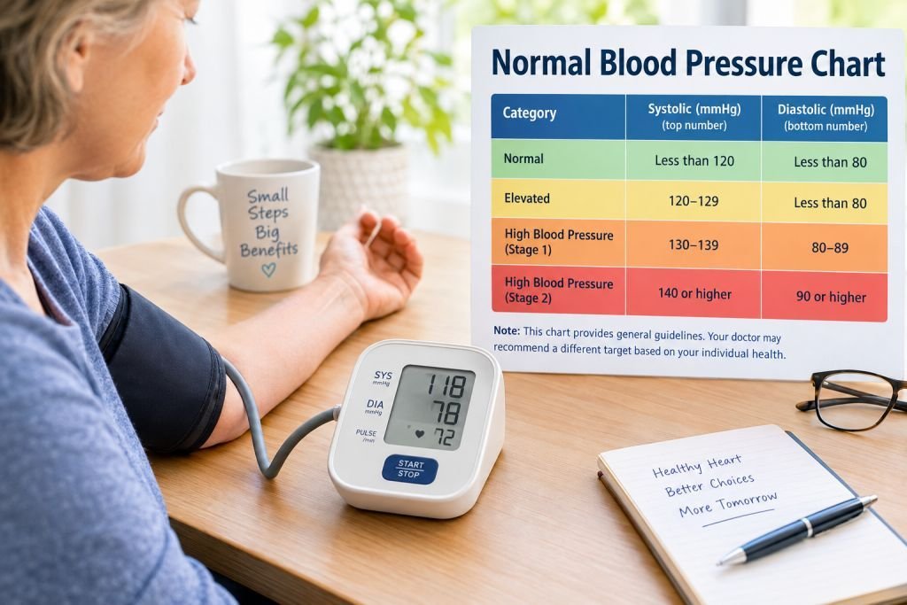 Normal blood pressure chart showing adult blood pressure categories