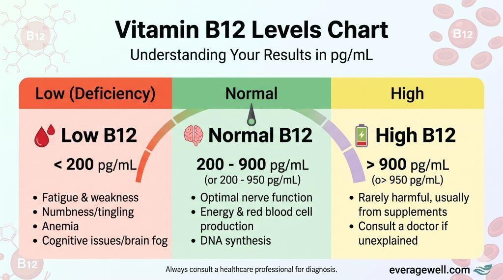 Vitamin B12 Levels Chart Normal, Low and High Ranges